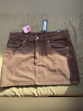 PrettyLittleThing Brown Denim Mini Skirt NWT western 100% Cotton